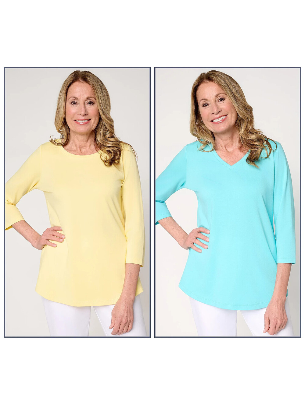 Belle by Kim Gravel TripleLuxe Knit Set of 2 3/4 Sleeve Tops Coastal, X-Large